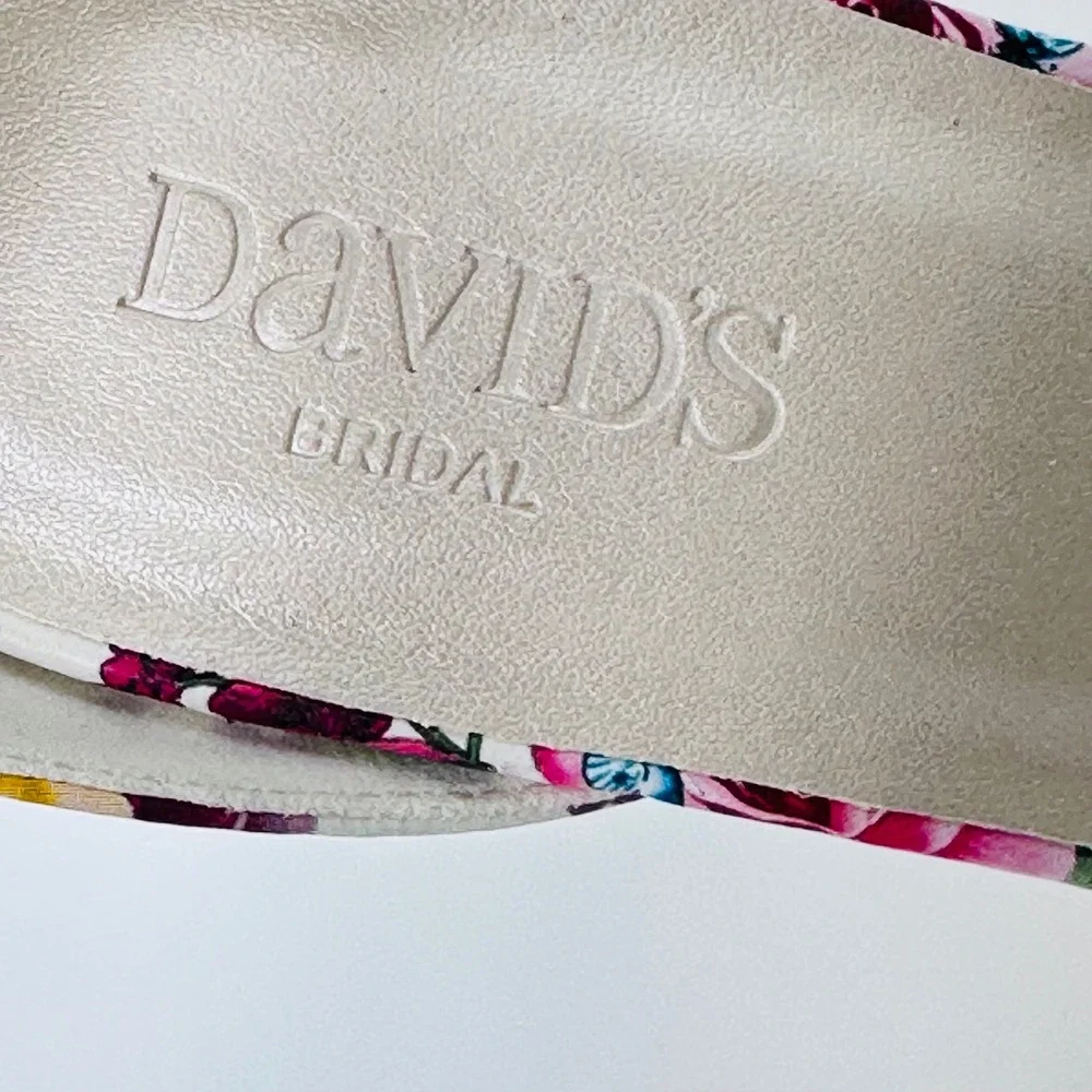 Davids Bridal Flora Floral Platform Block‎ Heels Ankle Strap 8.5M Wedding Fairy